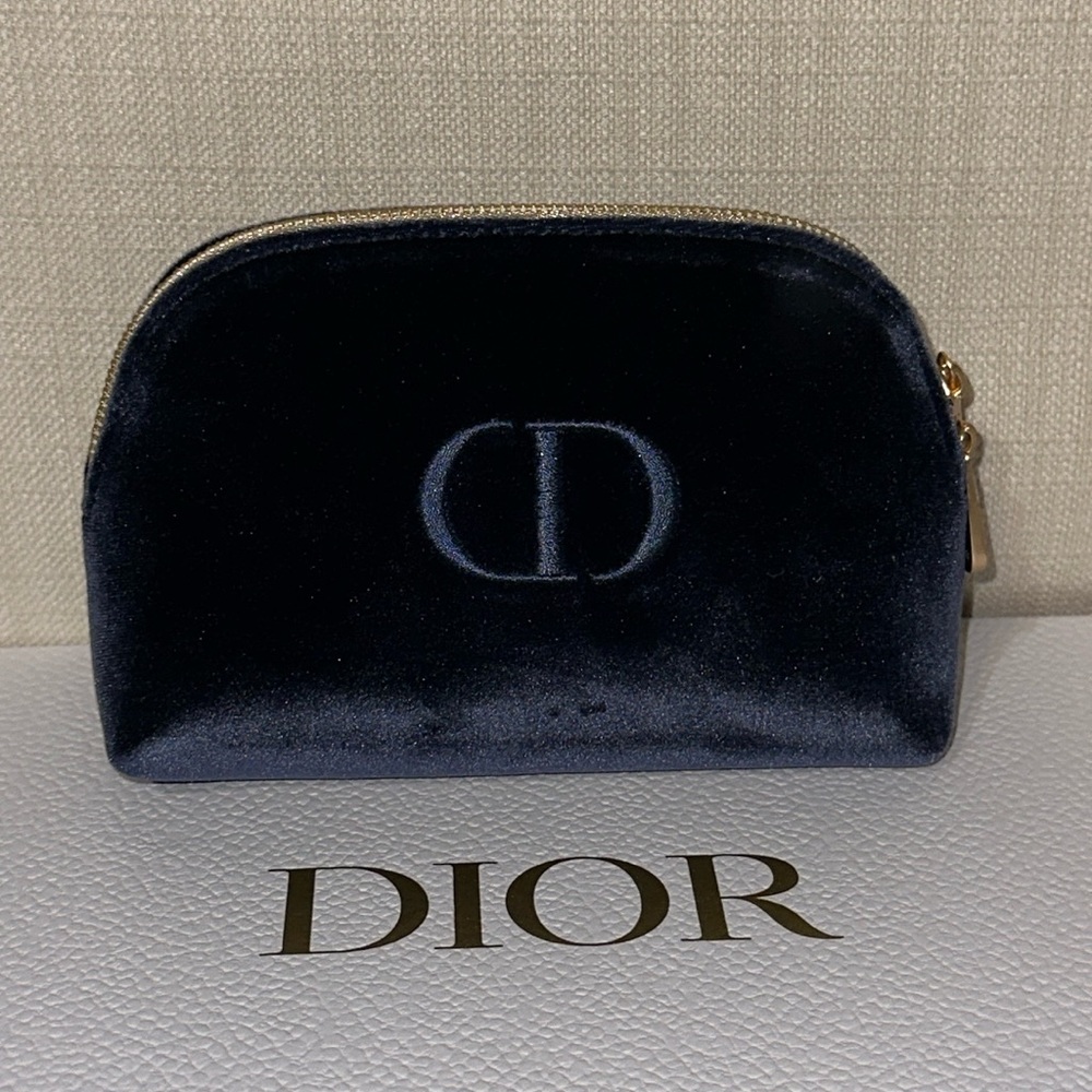 New Christian Dior Beauty Velvet Pouch Navy Blue
